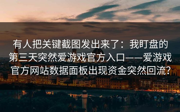 有人把关键截图发出来了：我盯盘的第三天突然爱游戏官方入口——爱游戏官方网站数据面板出现资金突然回流？