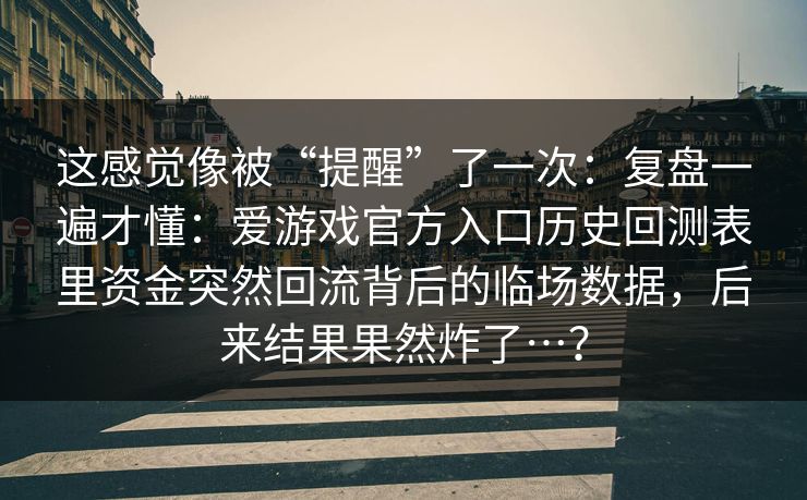 这感觉像被“提醒”了一次：复盘一遍才懂：爱游戏官方入口历史回测表里资金突然回流背后的临场数据，后来结果果然炸了…？