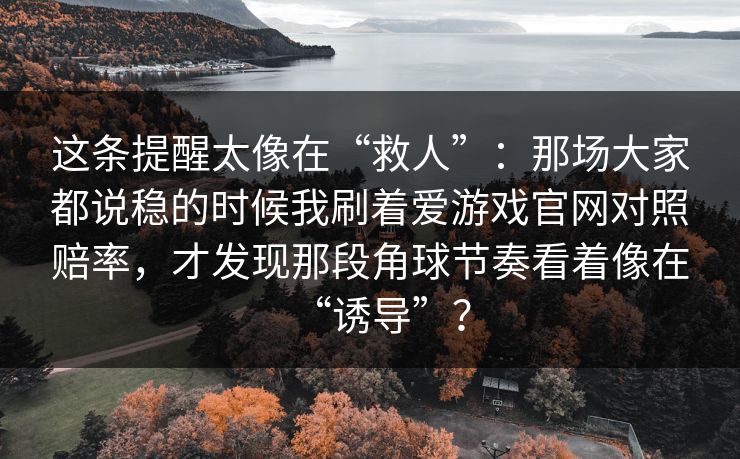 这条提醒太像在“救人”：那场大家都说稳的时候我刷着爱游戏官网对照赔率，才发现那段角球节奏看着像在“诱导”？